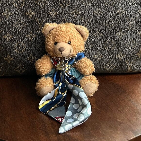 New TEDDY BEAR TWILLY SCARF Bag Charm Tan Navy Red🧸 - Picture 4 of 6